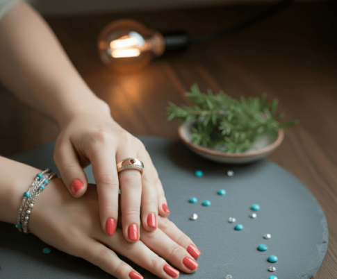 Gouden ring met diamanten en robijnen hart