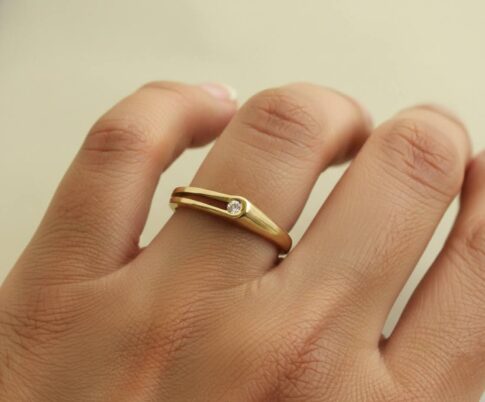 14 karaat bicolor ring met briljant