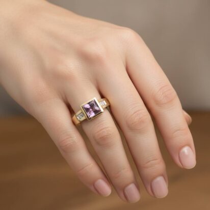 Geel gouden ring met amethist