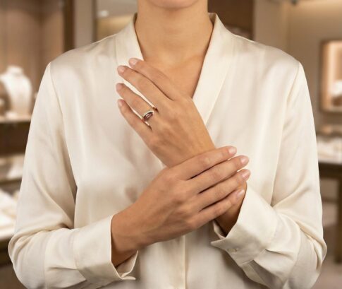 Gouden ring met robijn en zirkonia