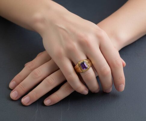 Geel gouden amethist ring