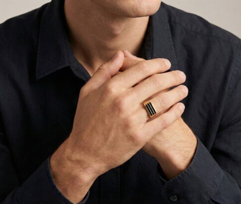 Gouden Christian zegelring met onyx