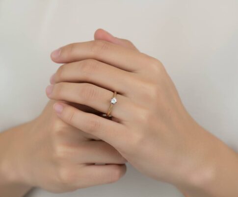 Bi color gouden ring met 1 diamant