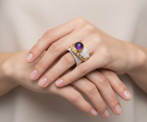 Zilveren amethist ring met zirkonia