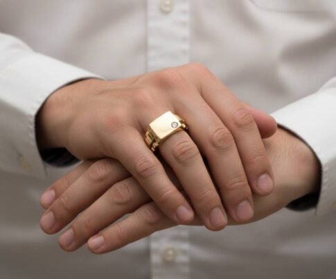 Bicolor gouden heren cachet ring