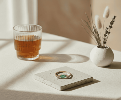 Christian ring met smaragd en diamant