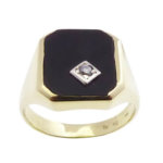 Geel gouden ring met zirkonia en onyx