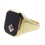 Geel gouden ring met zirkonia en onyx