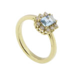 Gouden ring met aquamarijn en diamant