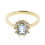 Gouden ring met aquamarijn en diamant