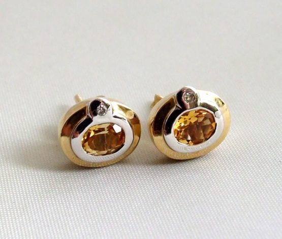 Gouden oorbellen met citrien en diamant