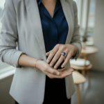 Wit gouden ring met saffieren en diamanten