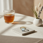 Bicolor ring met aquamarijn en diamanten