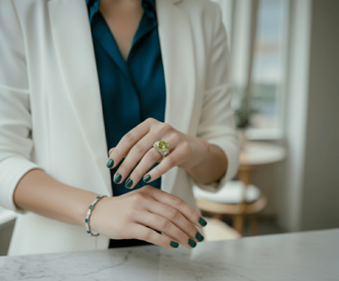 Wit gouden ring met citrien en diamanten