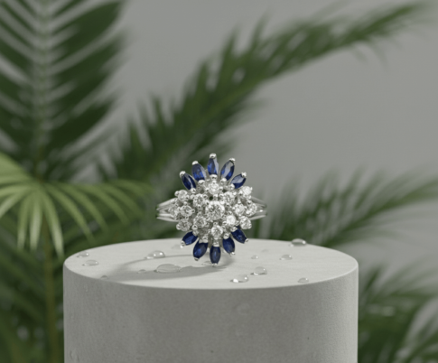 Gouden diamanten ring met saffier
