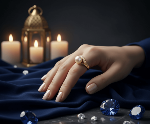 18 karaat gouden ring met parel en diamant