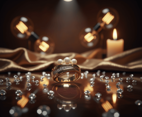 Gouden ring met diamant en parel