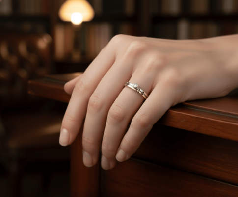 Wit- en geel gouden ring met solitair briljant geslepen diamant Wit- en geel gouden ring met solitair briljant geslepen diamant