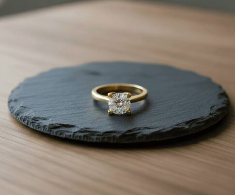 Gouden ring met centrale zirkonia steen