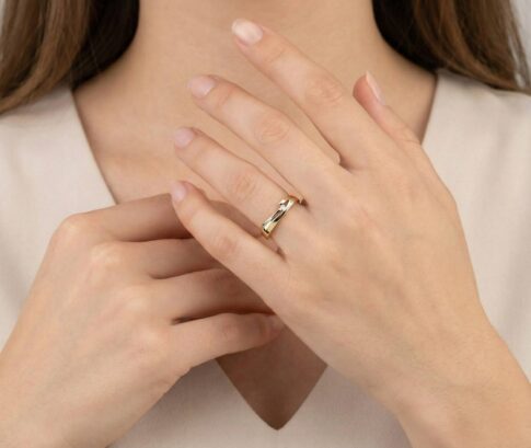 Gouden bicolor ring met diamant