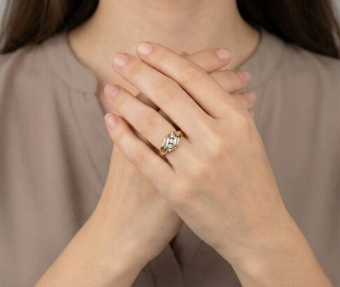 Gouden vlecht ring met diamant