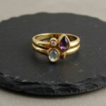 Gouden ring met topaas, amethist en briljant