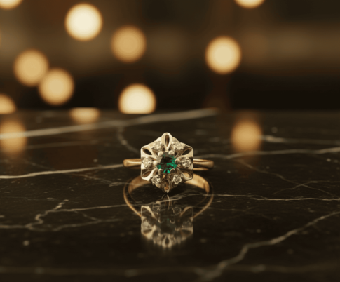 14 karaat gouden ring met smaragd en diamant