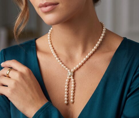 Parel collier met diamanten slot