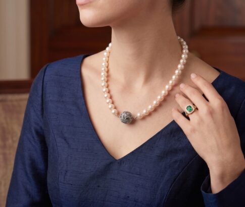 18 karaat gouden collier met parels