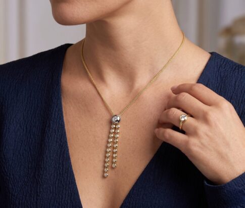 Bicolor gouden collier diamanten hanger