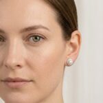 Wit gouden oorbellen met parel en diamant