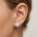 Wit gouden oorbellen met parel en diamant
