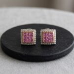 Wit gouden oorbellen met diamanten en amethist