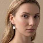Wit gouden parel oorbellen met diamant
