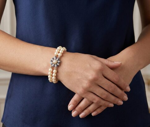 Parel armband met saffier en diamanten slot