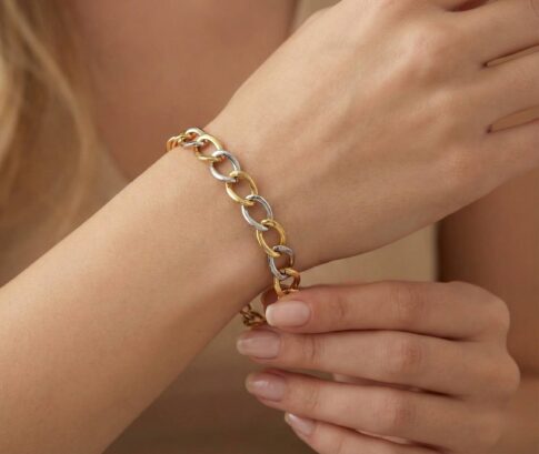 14 karaat bicolor gourmette schakelarmband