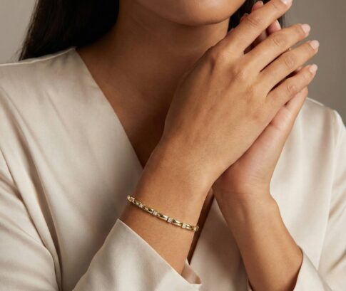 Bicolor schakelarmband met zirkonia