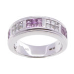 Wit gouden ring met diamanten en roze beryl