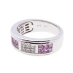 Wit gouden ring met diamanten en roze beryl