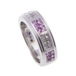 Wit gouden ring met diamanten en roze beryl