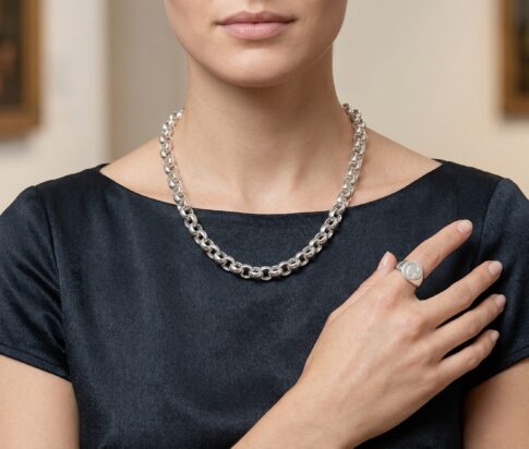 Zilveren jasseron ovaal collier