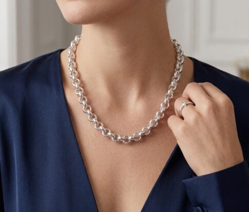 Zilveren jasseron collier met schakel