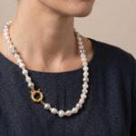 Zoetwaterparel collier met gouden slot