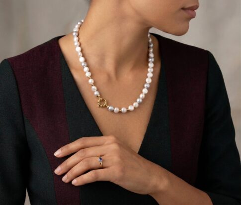 Zoetwaterparel collier met gouden slot