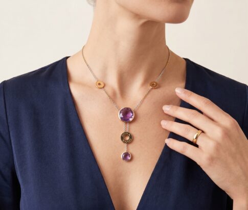 18 karaat gouden bicolor collier met amethist