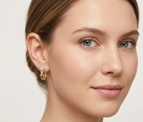 Geel gouden oorclips met diamant