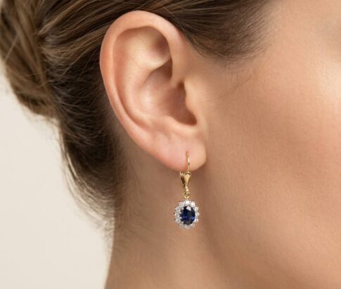 Bicolor saffieren en diamanten oorbellen