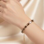 Zilveren geel double armband met synthetische rookkwarts