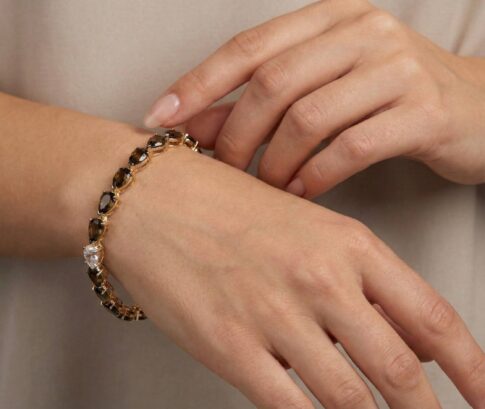 Zilveren geel double armband met synthetische rookkwarts