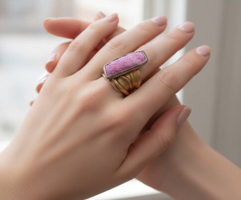 Zilveren ring met ruwe stichtiet steen